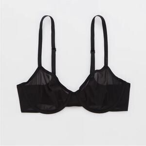 *NWT* Aerie Smoothez Unlined Mesh Bra Full Coverage True Black